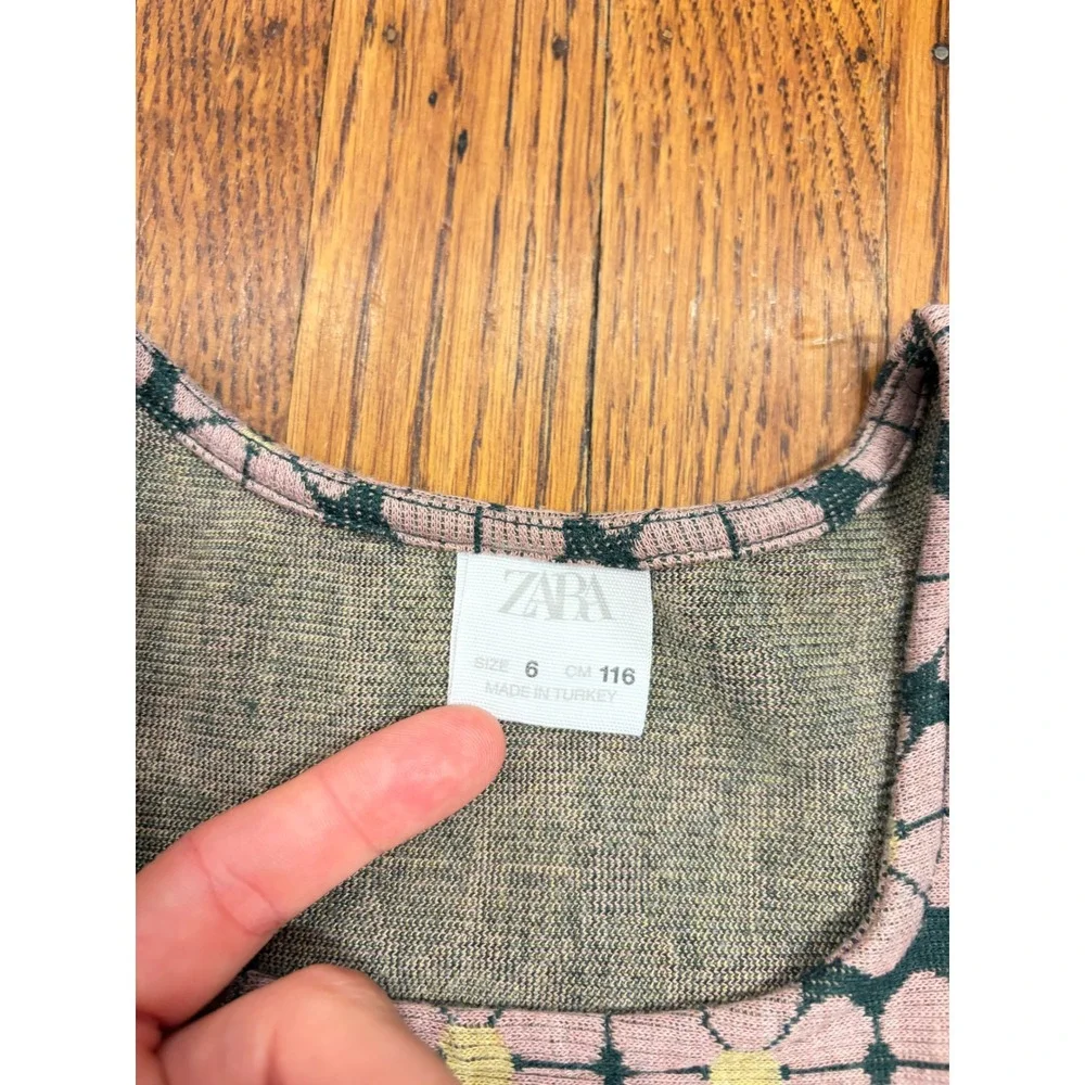 Zara Kids Girls Pink Green Floral Knit Sleeveless A-Line Dress Size 6 116cm